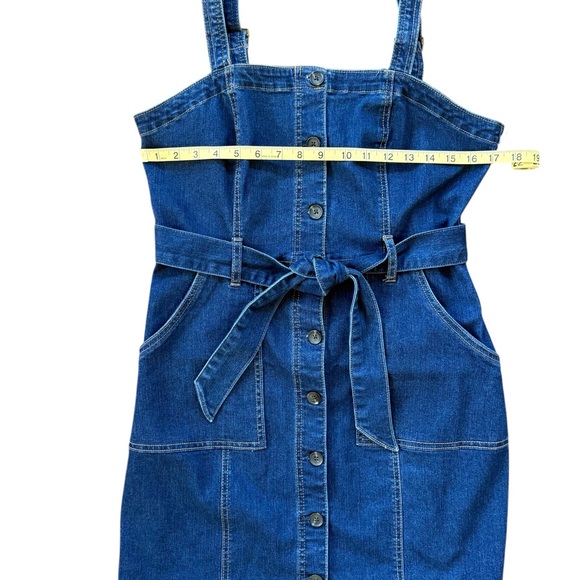 SO Denim Button-Down Belted Sleeveless Mini Dress Size L - Picture 6 of 11